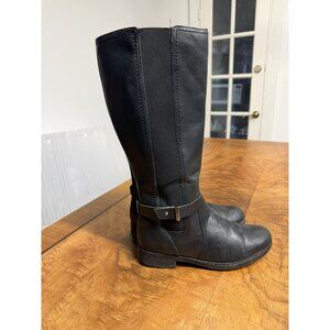 Clarks Women's 7 M Merrian Rayna Tall Riding Boots Black Leather Stretch Calf